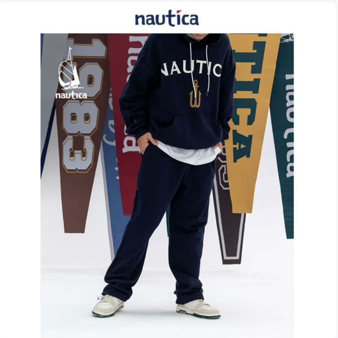 Nautica White SailCityBoy 中性休闲针织运动长裤KW2373 