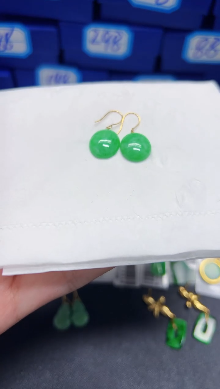【闪购商品】翡翠耳饰18K金镶嵌Y缅料A货/支持复检/一件