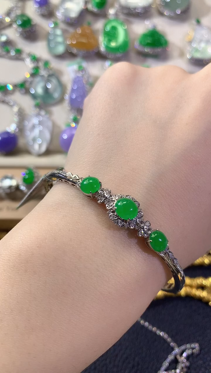 18K金镶嵌手镯翡翠冬日珠宝E55