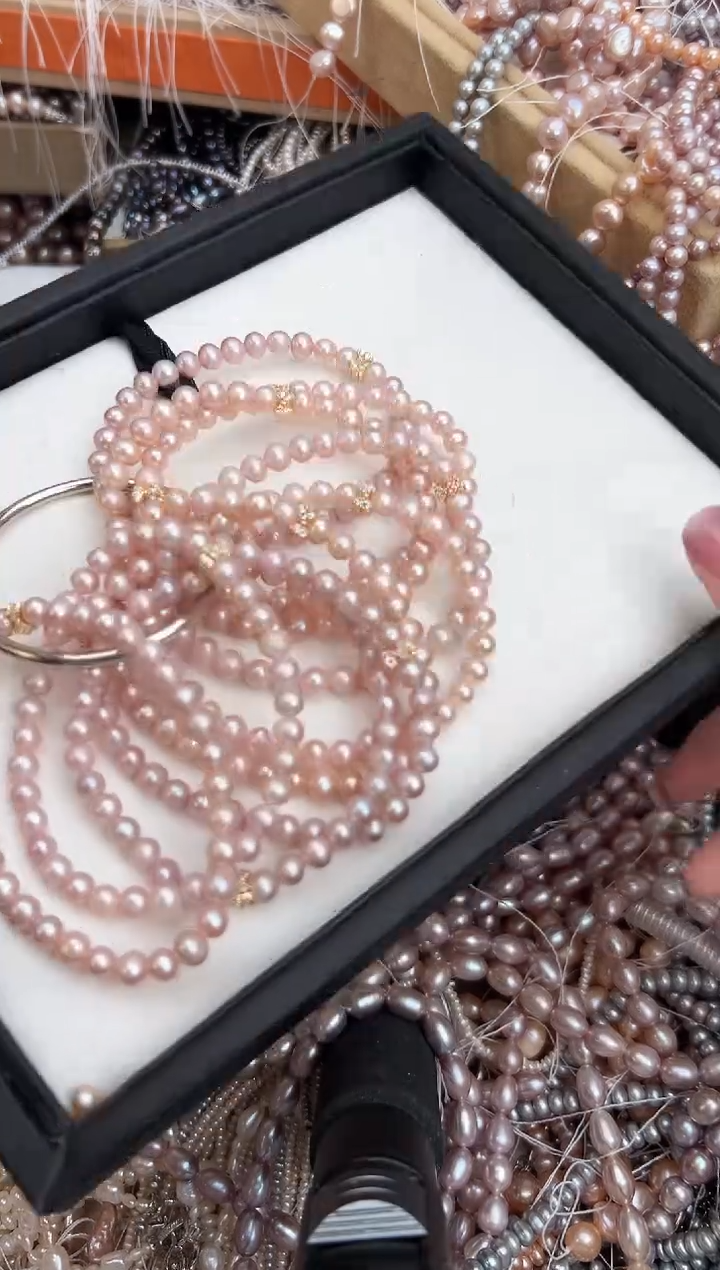 未镶嵌福利淡水珍珠无核*强光珍珠粉色手链6mm左右