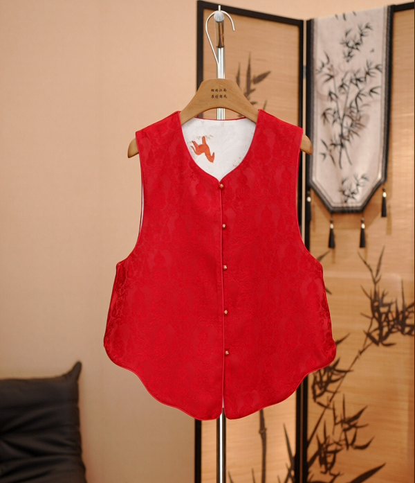 【福禄·双面穿】新年红国风中式工艺葫芦扣马甲女喜庆坎肩拜年服