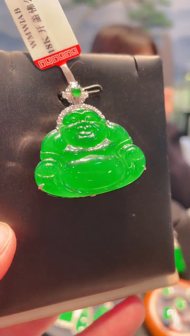 翡翠18K金镶嵌颈饰天然A货翡翠A78