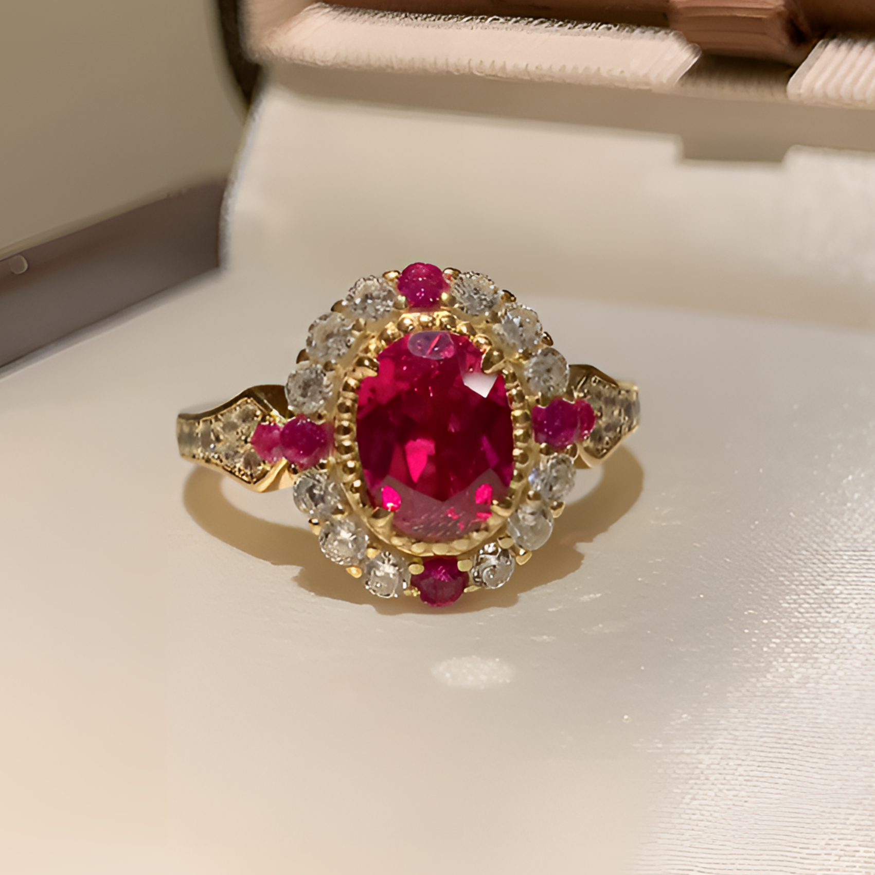 培育红宝石鸽血红戒指黄金色中古-高奢L1198