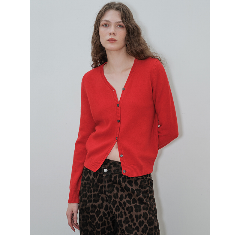 离森绵羊毛秋冬随性氛围感叠穿双色针织开衫毛衣外套