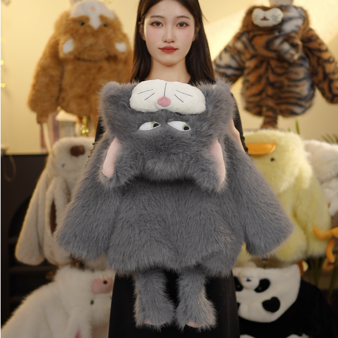 MM儿童冬款毛绒毛茸茸萌宝猫老大草草冬季保暖短款加厚外套