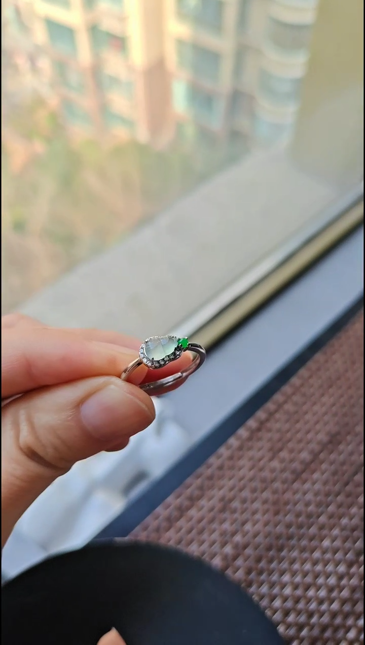 【闪购商品】翡翠戒指银S925镶嵌翡翠戒指S925银镶嵌