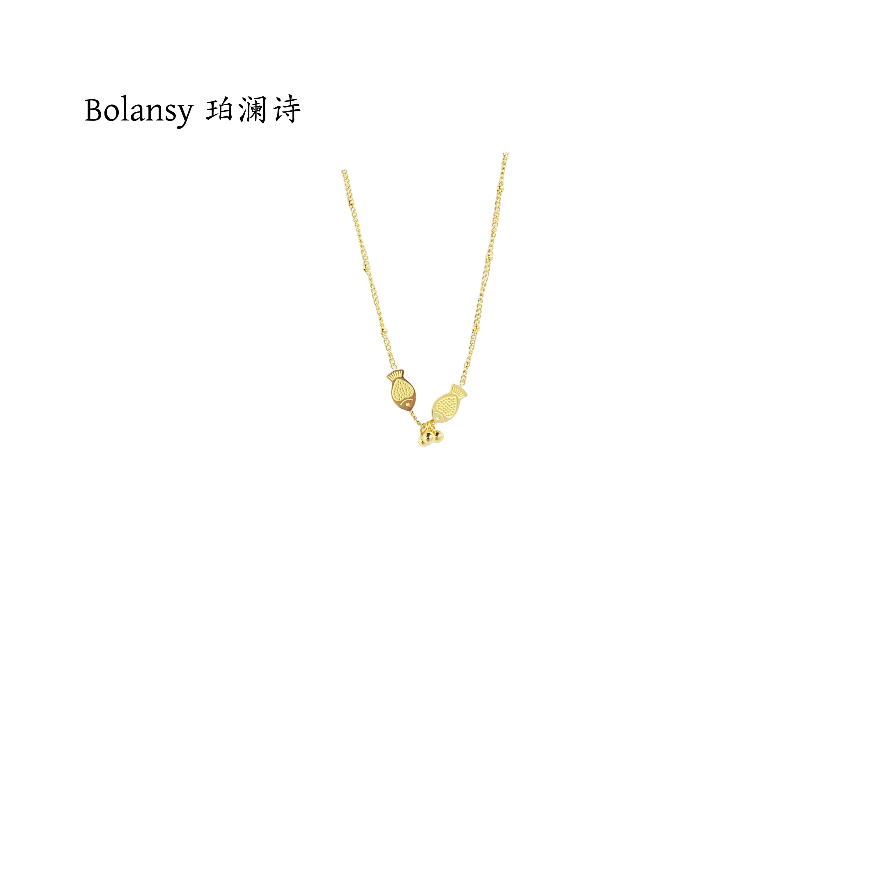 钛钢项链 双鱼戏珠套链