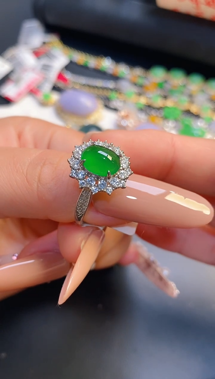 银S925镶嵌戒指翡翠天然