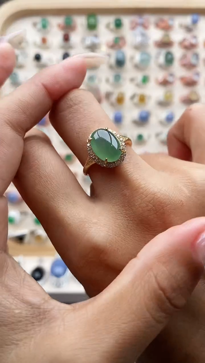 【闪购商品】翡翠戒指银S925镶嵌缅甸天然A货翡翠222  6+10