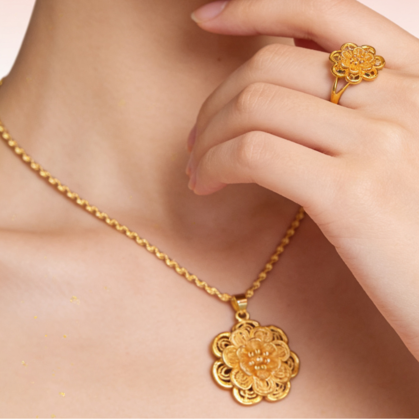 【昕昕专属福利】牡丹花戒指+牡丹花项链合金两件套FR12