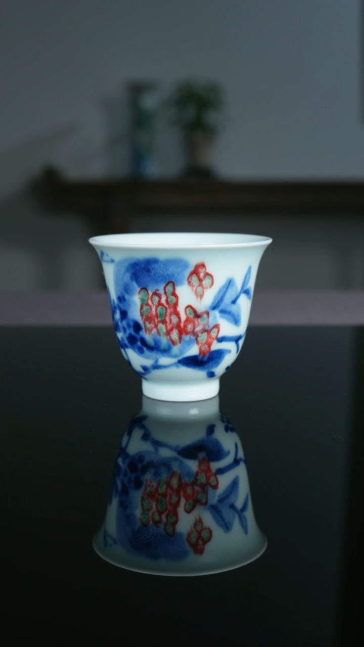 【闪购商品】瓷片《笑口常开》青花釉里红主人杯