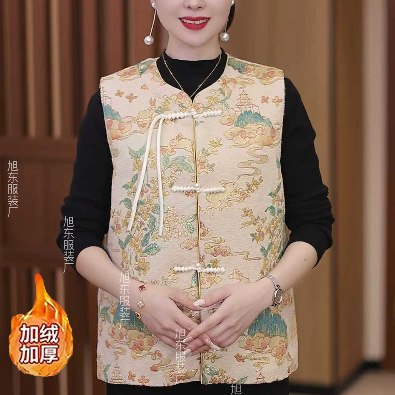 【清】【加绒加厚】新中式国风重工马甲女2025冬新款复古唐装马夹坎肩