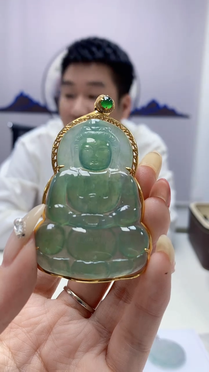 【闪购商品】定制翡翠18K金镶嵌5028DD-毛货挂件