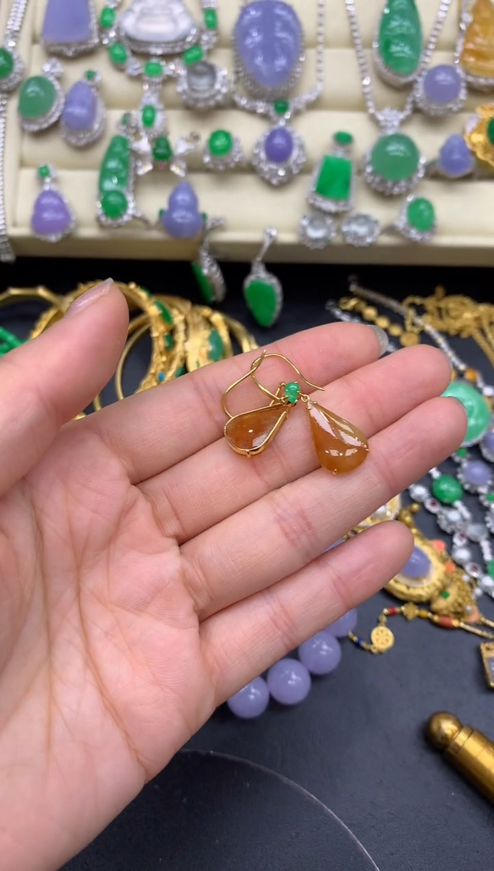 【闪购商品】翡翠耳饰18K金镶嵌111-中国好珍宝