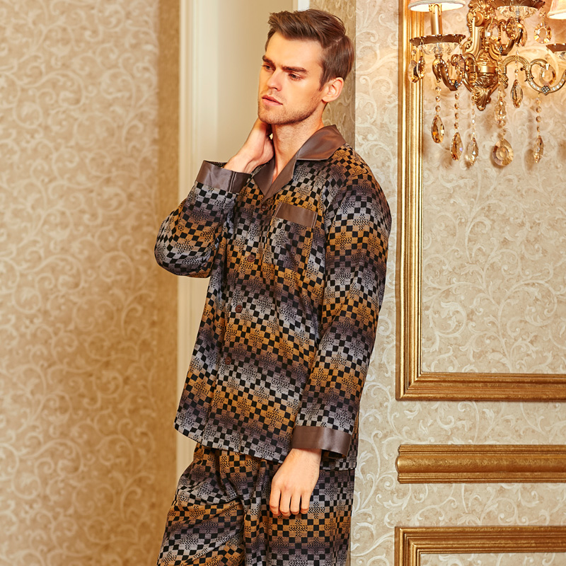  【双12倒计时-断码清货】真丝拉绒长袖长裤男套装D-9501