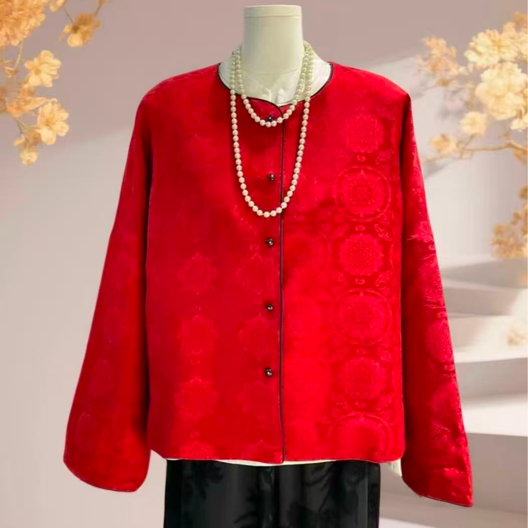 127【鸿运当头】新中式新款时尚喜庆女式提花双面穿外套上衣