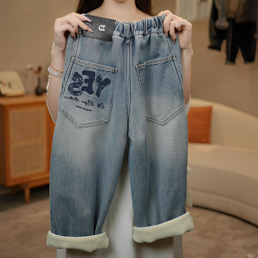 2025秋季新款中大童男孩加绒加厚冬季男童抽绳休闲牛仔裤