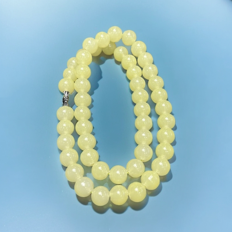 天然和田玉 若羌冰黄口卡10妈妈链A0183