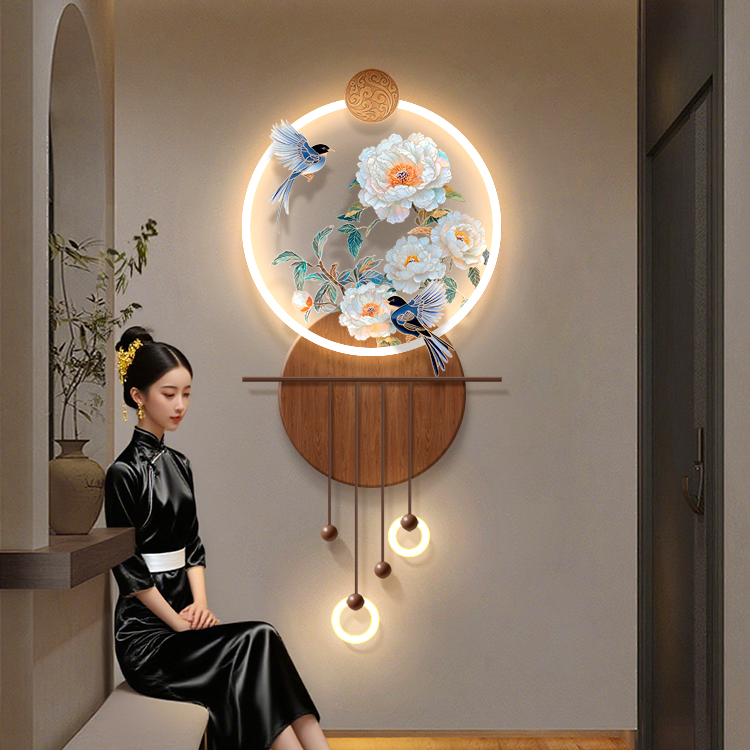 花开富贵玄关装饰画2025新款高端走廊尽头发光感应挂画led灯壁画