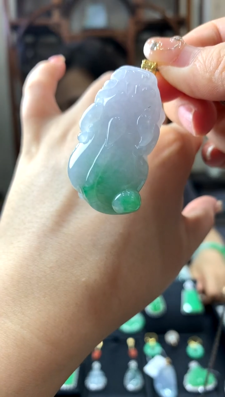 翡翠18K金镶嵌吊坠(不含链)挂件