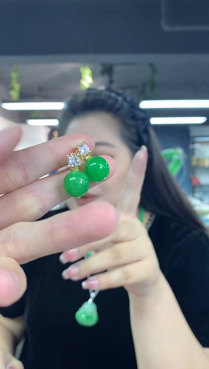 翡翠银S925镶嵌耳饰多样性发其一颜色微差