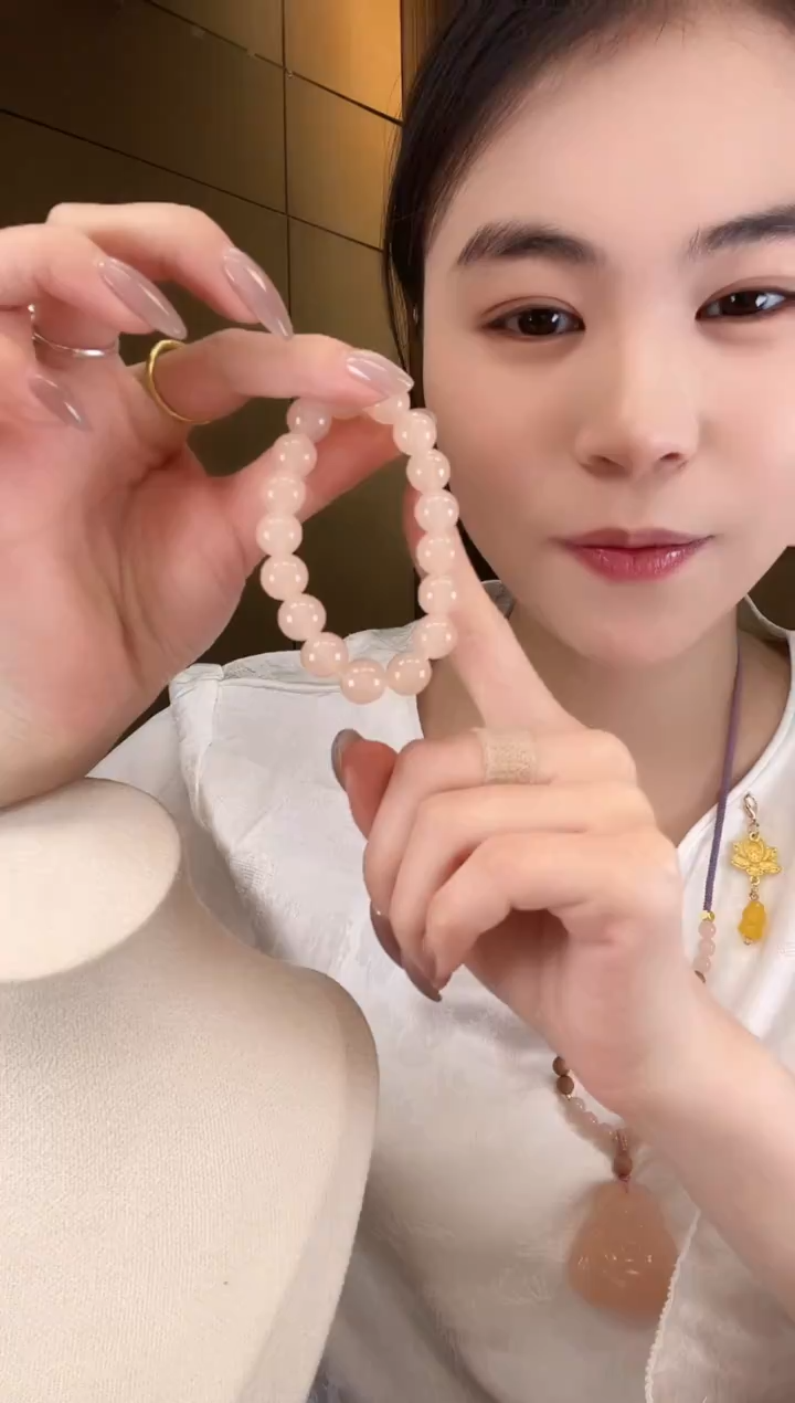 颈饰未镶嵌石英质玉天然冰藕粉手串