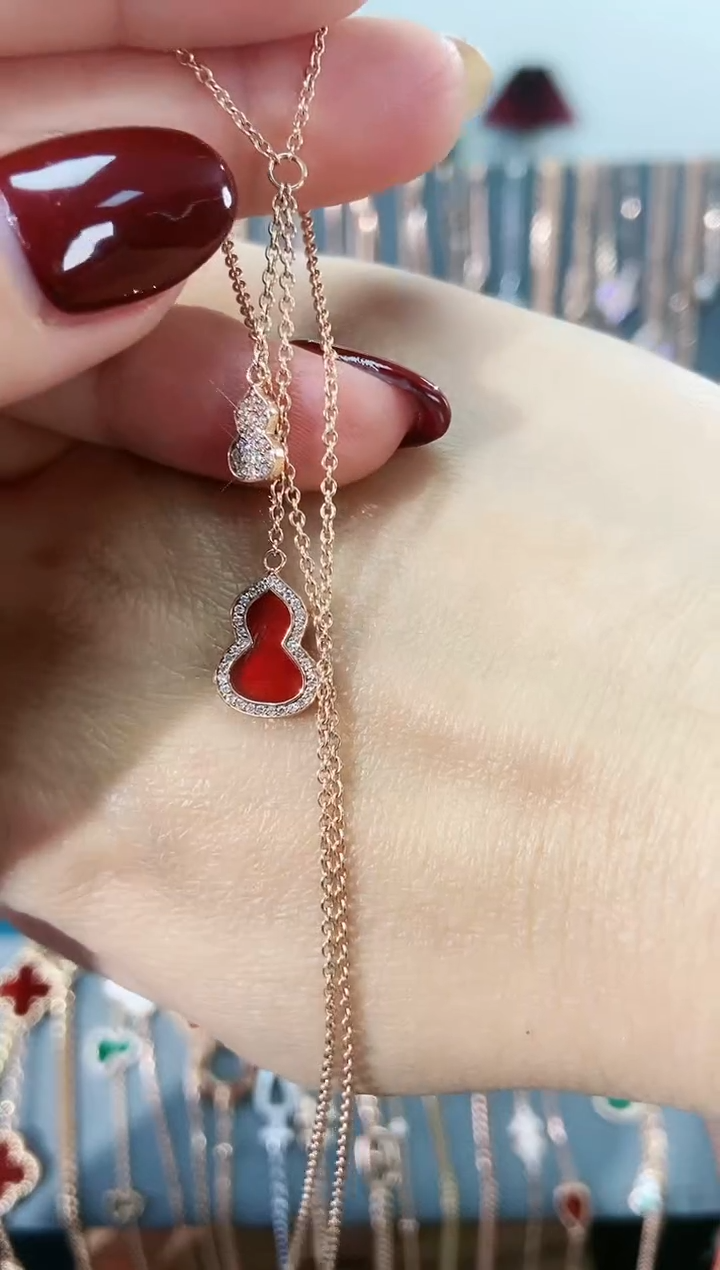 【闪购商品】钻石套链18K金镶嵌流苏葫芦套链