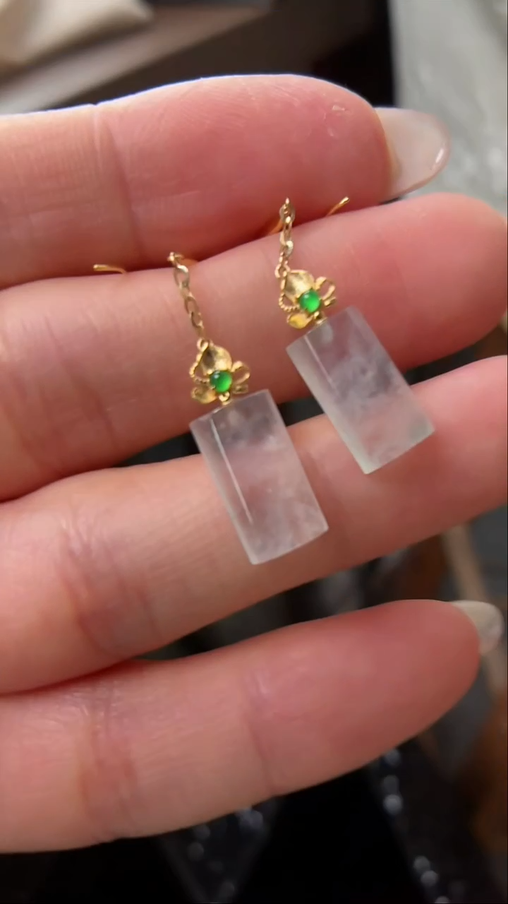 吊坠(不含链)18K金镶嵌翡翠耳饰一对