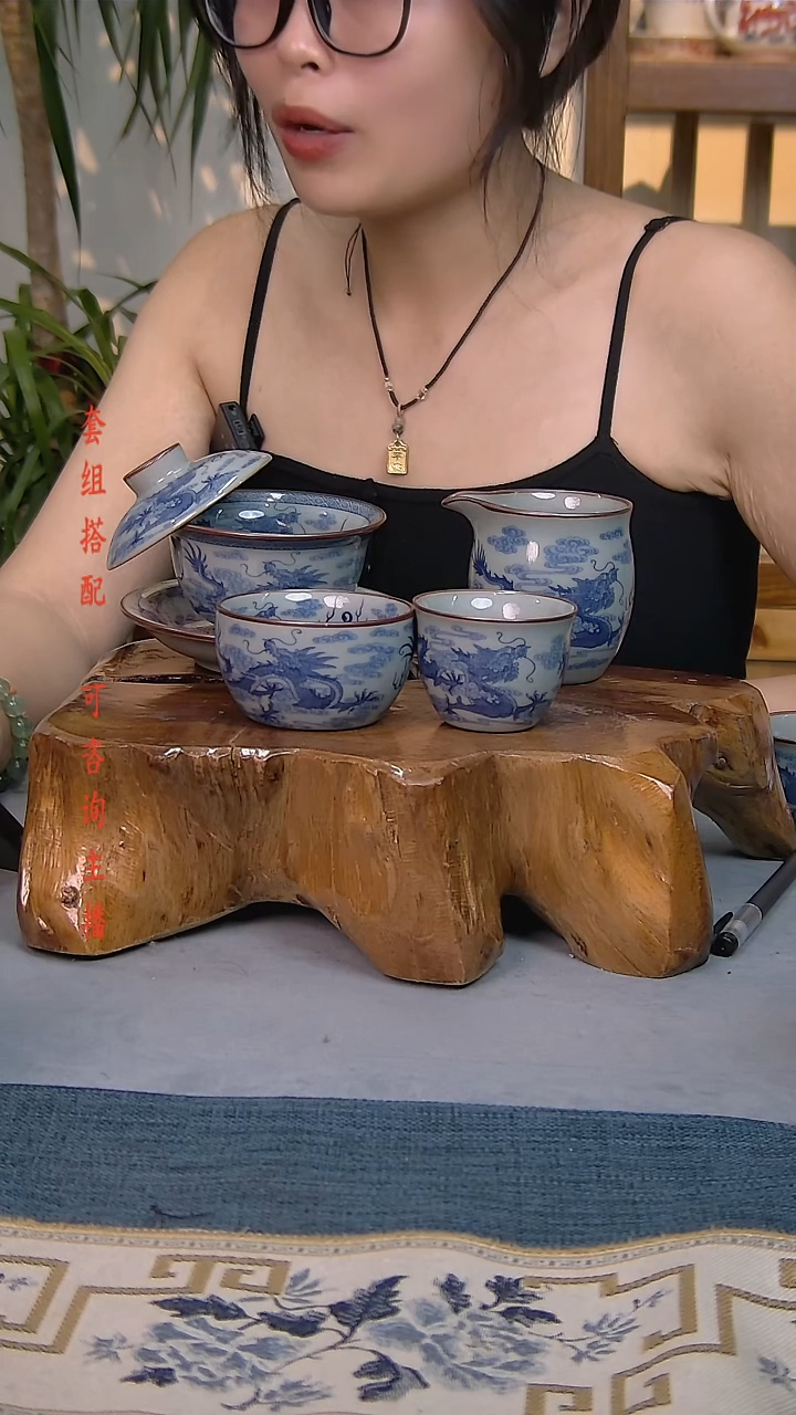 4件套陶瓷茶具老陶泥开片纹  