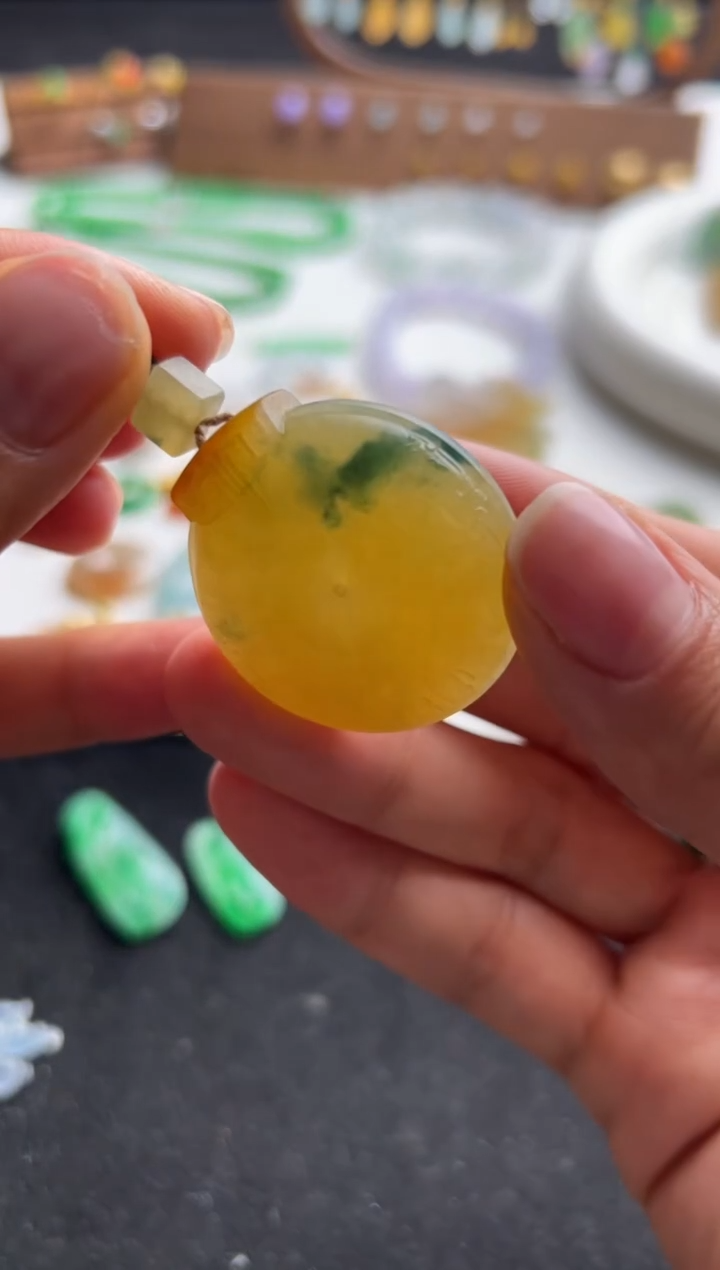 【闪购商品】定制翡翠未镶嵌黄平安扣29800+1490-sm145