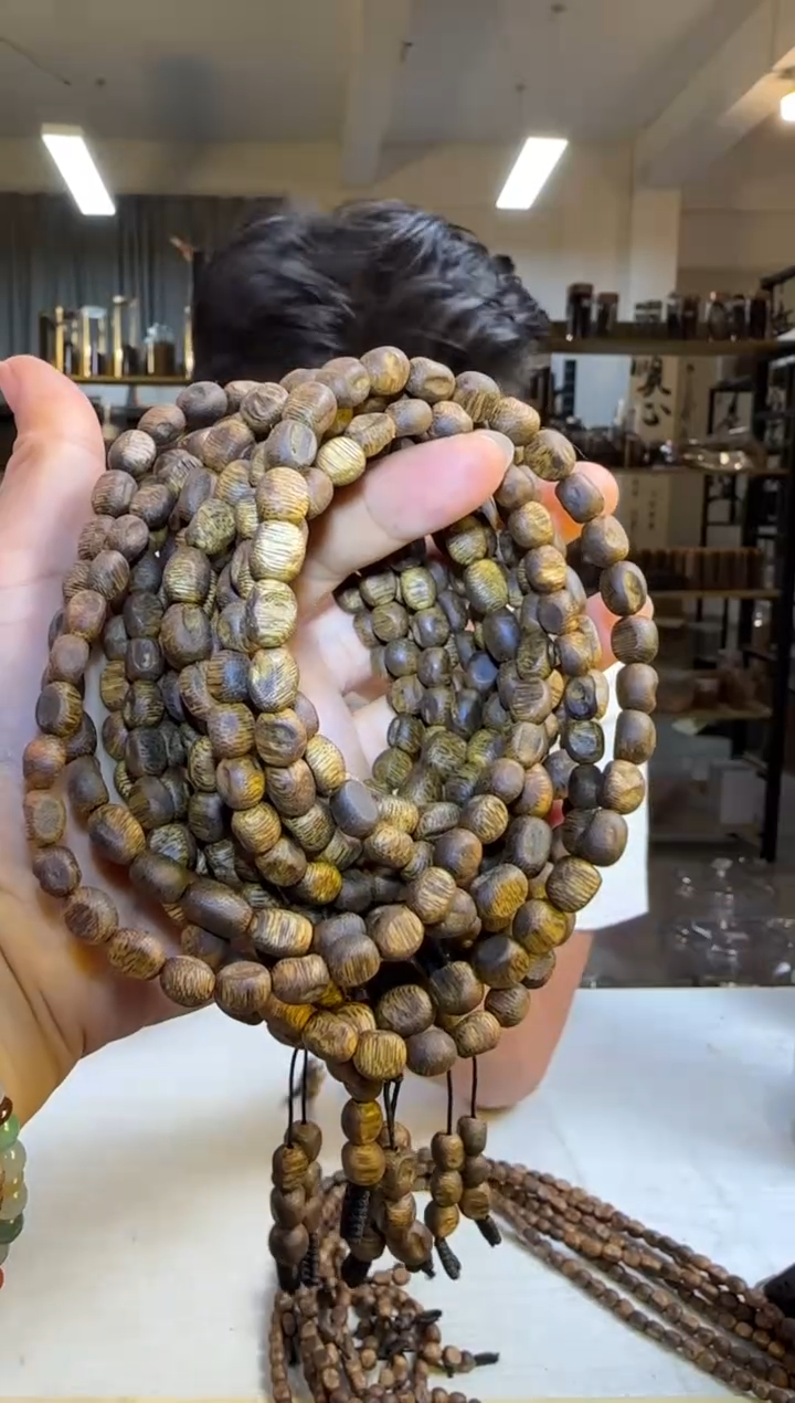 沉香手串沉水浮窖藏款电白奇楠沉香板头留疤长串18g+多样性发1