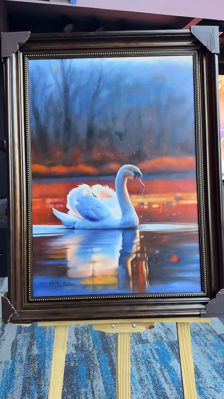 油画16管伟骏50*70天鹅精品油画作品