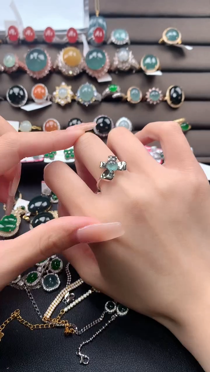 【闪购商品】翡翠戒指银S925镀金镶嵌312323