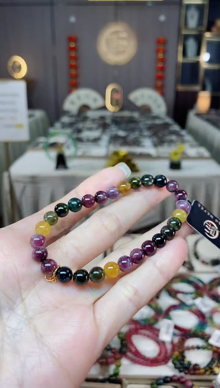 未镶嵌老矿碧玺色标单圈手串6mm+碧玺dan多样性发货一条