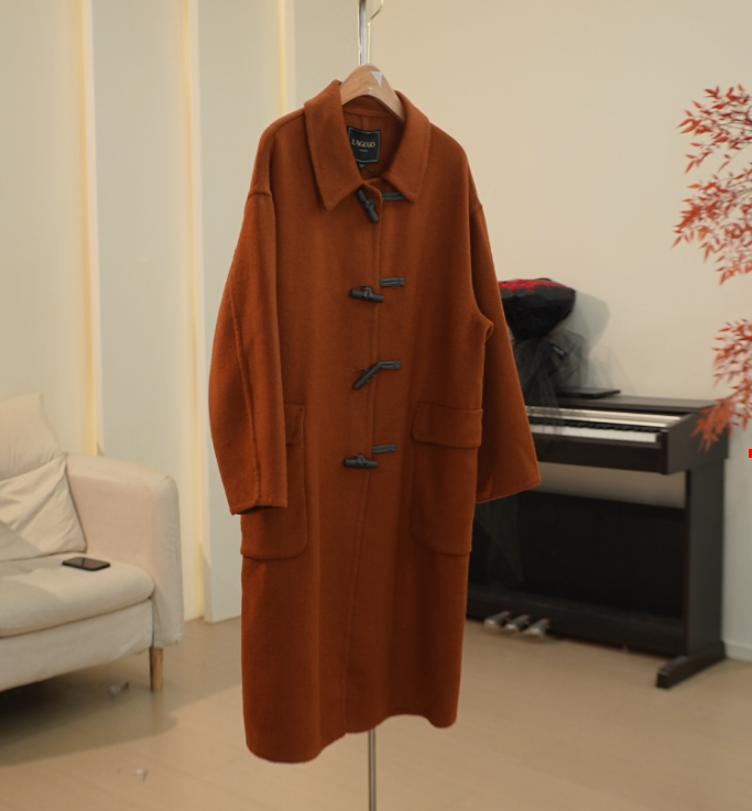 G050 LG系列深桔色牛角扣韩版宽松双面毛呢一百羊毛大衣 9C17