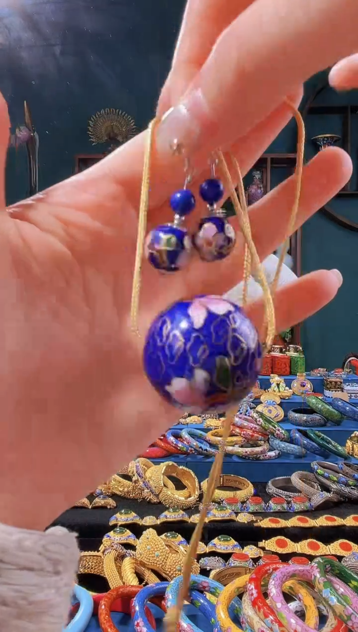 【闪购商品】景泰蓝大珠+链子耳环一套宝蓝色