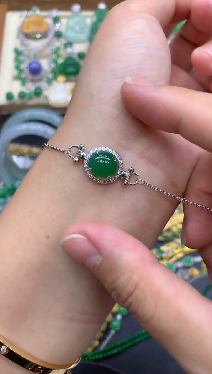 18K金镶嵌手链翡翠392-中国好珍宝