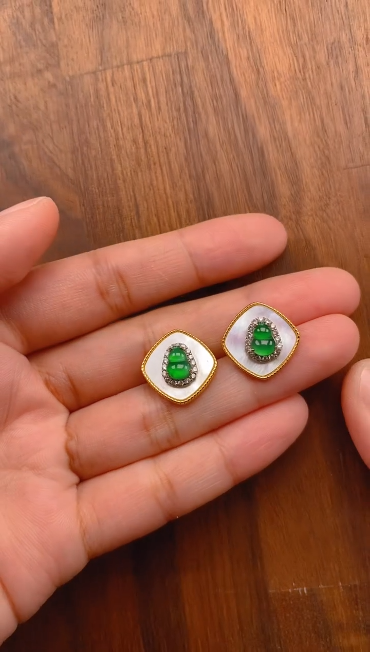 【闪购商品】翡翠耳饰银S925镶嵌葫芦耳饰