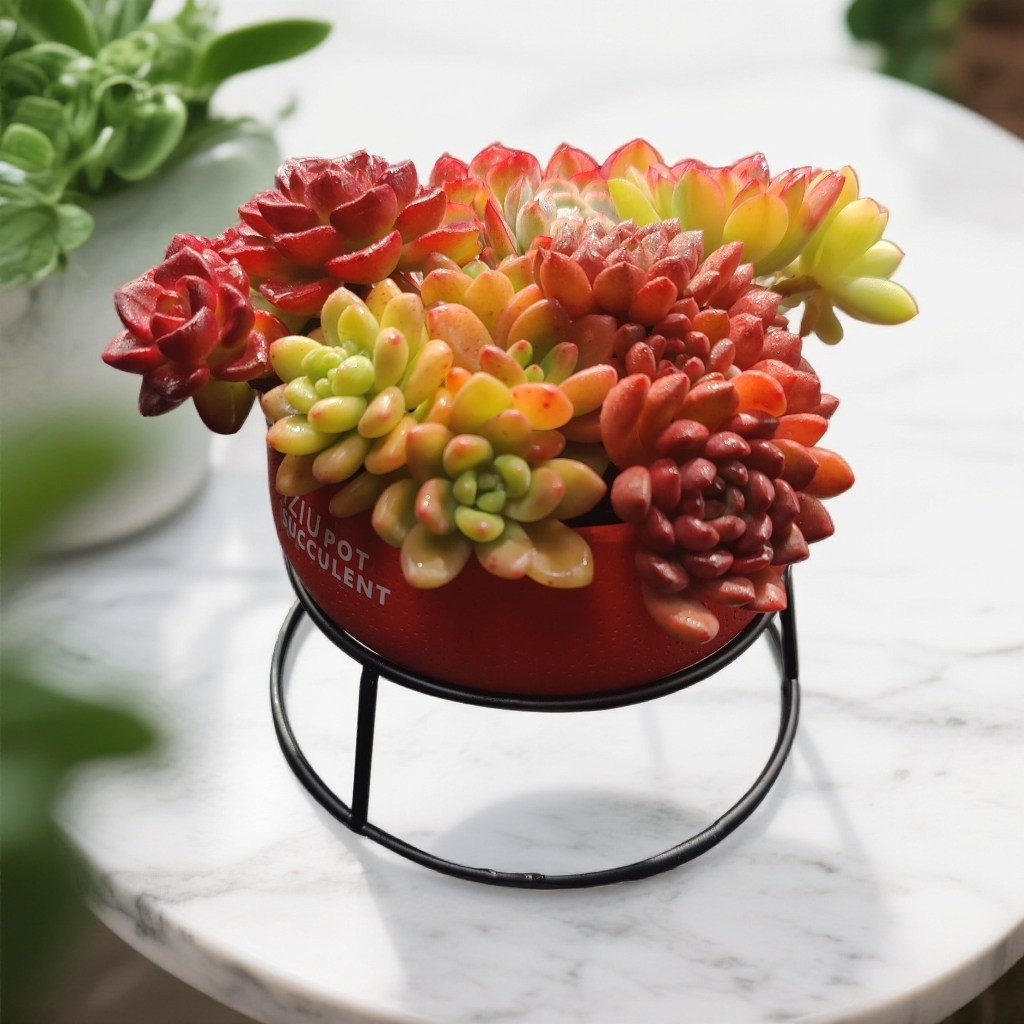 【②号】聚宝盆无土多肉套装（5颗多肉/冠幅4-6cm起/送盆和架子）