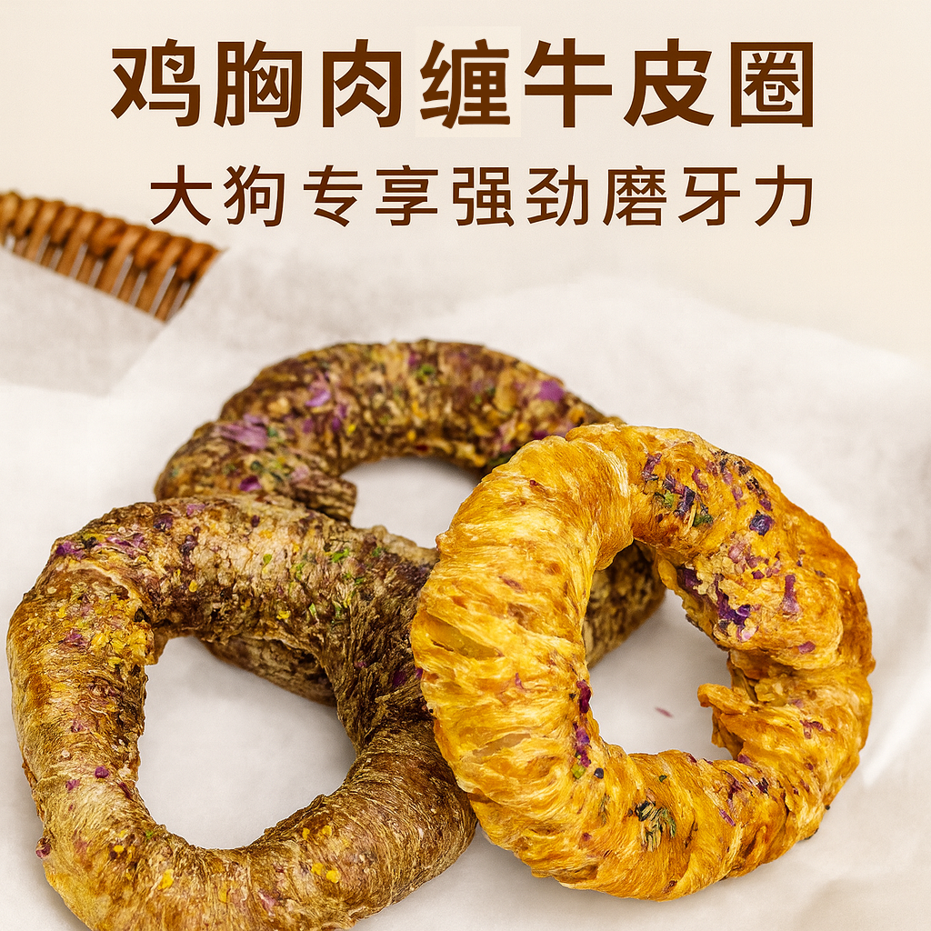狗狗磨牙专用牛皮鸡肉甜甜圈宠物零食耐咬洁齿骨头
