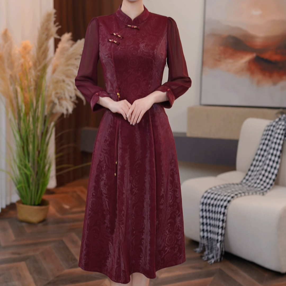 【芊霓女装】25152秋季新款改良新中式旗袍连衣裙遮肚子收腰显气质