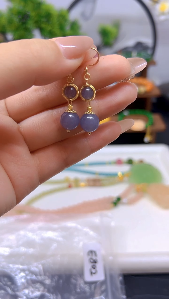 和田玉14K金镶嵌耳饰E802