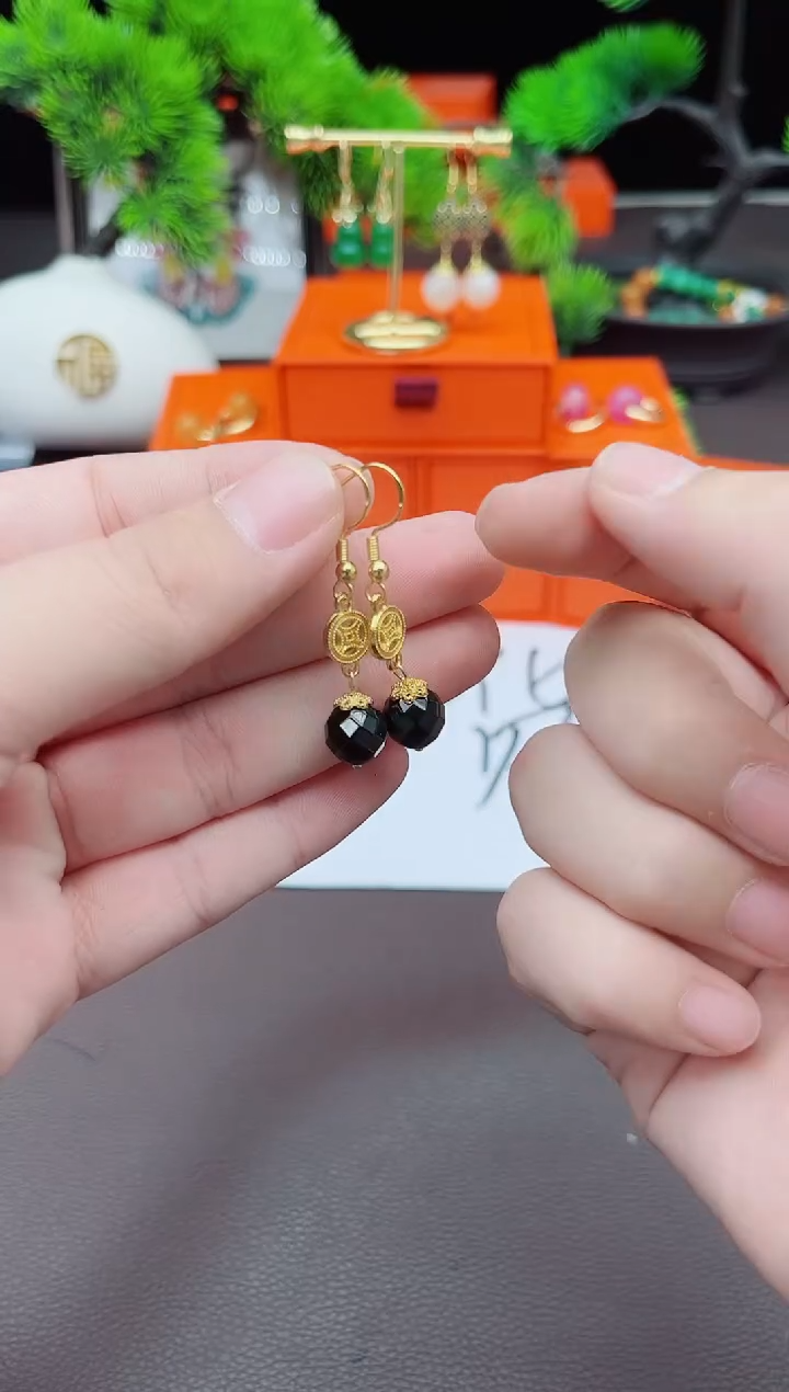【闪购商品】黑曜岩耳饰银S925镶嵌336000