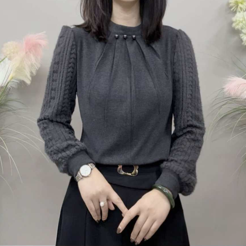 25年秋季新款纯色钉珠上衣洋气百搭一体绒纯色女士打底小衫