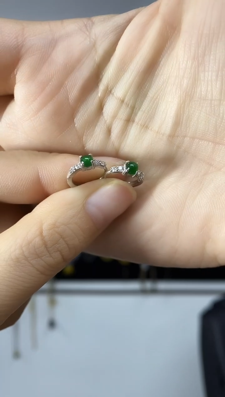 银S925镶嵌翡翠耳环翡翠耳扣