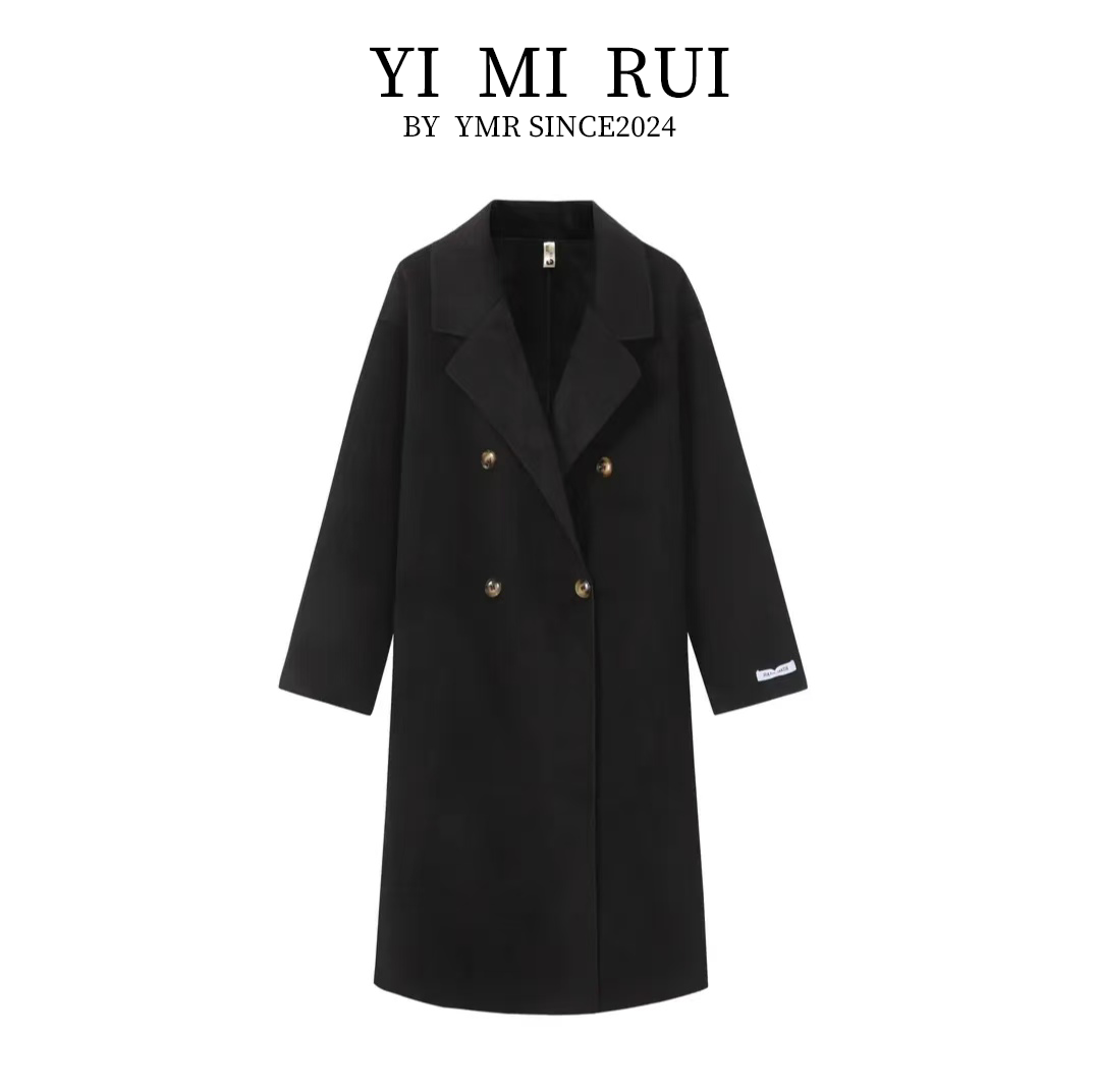 厚款呢大衣翻领收口袖毛呢外套中长款薄款格子长款