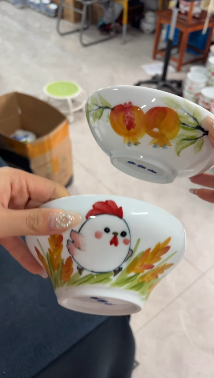 瓷片?**草景德镇高温陶瓷食品级手绘釉中彩-小胖碗+葫芦碗
