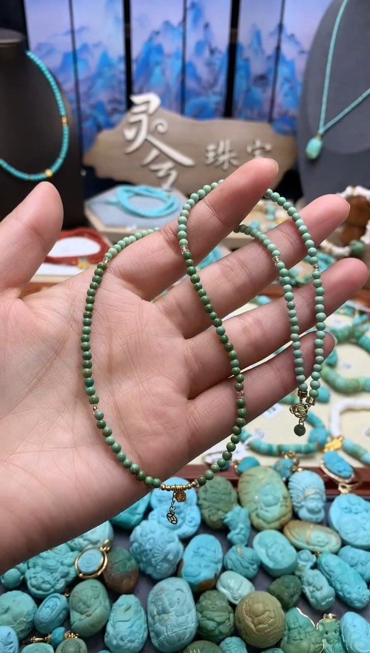 【闪购商品】绿松石颈饰18K金镶嵌米珠项链