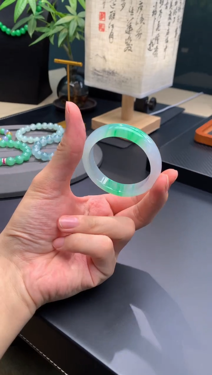 未镶嵌手镯翡翠【俊龙翡翠】天然缅甸A货翡翠手镯50.9-13-7.8正圈