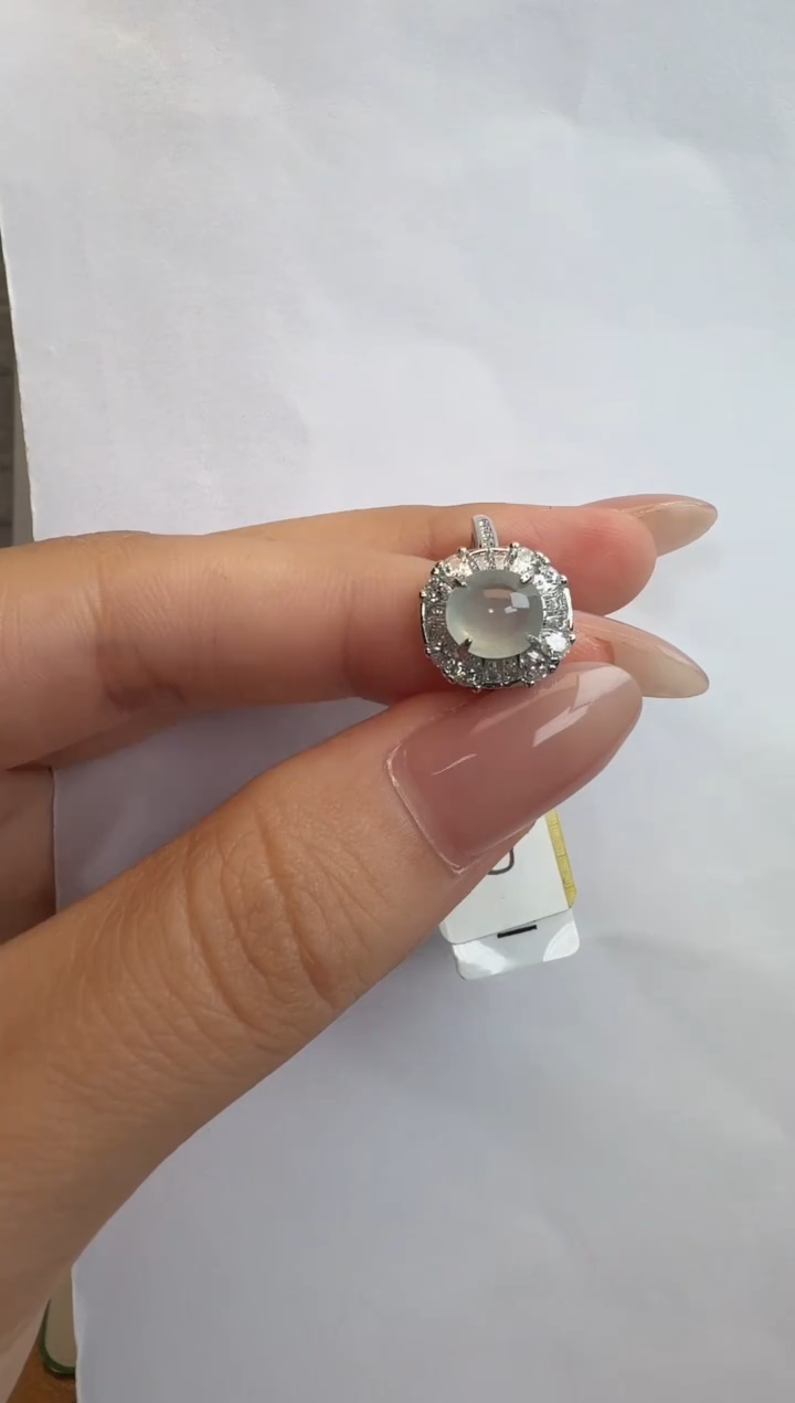 银S925镶嵌戒指翡翠通体925银镶缅甸A货翡翠戒指